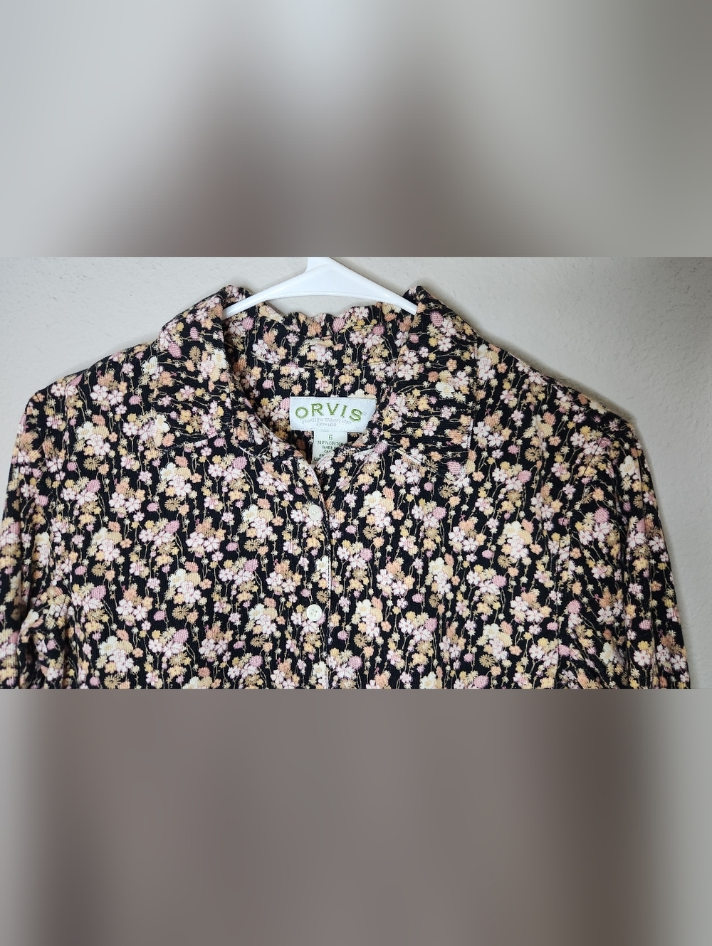 Orvis Floral Corduroy Button Down Shirt 100% Cotton Size 6 - Picture 4 of 6
